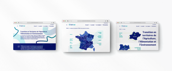 création de l'identité visuelle du programme de recherche national TETRAE  ( transition en territoire de l'agriculture, l'alimentation et l'environnement) soutenu par l'INRAE.